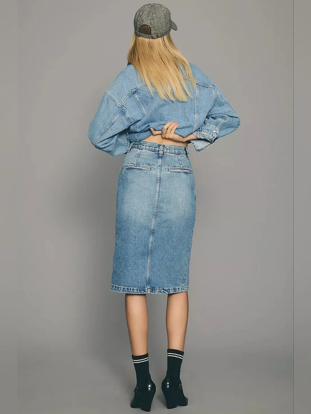 Pilcro Front Slit Blue Denim Skirt, Size 10 Knee Length Cotton Western - Picture 6 of 12